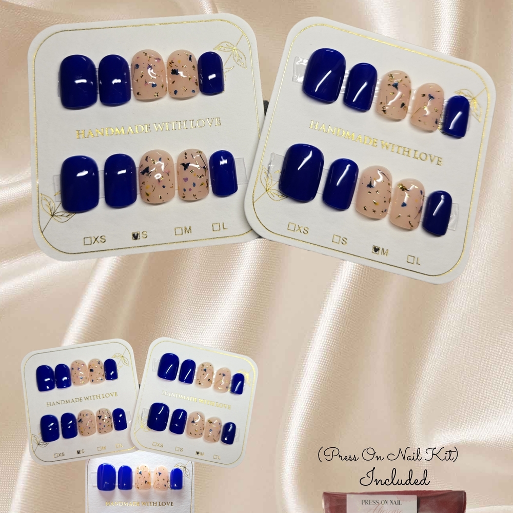 Blue and Tan Press-On Nail Set